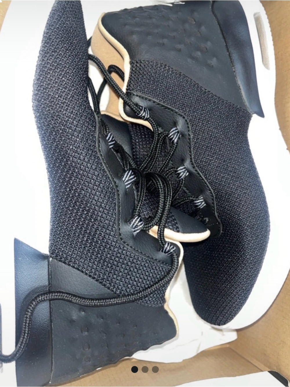 Jordan Women’s Black Knit Sneakers with Tan Accent